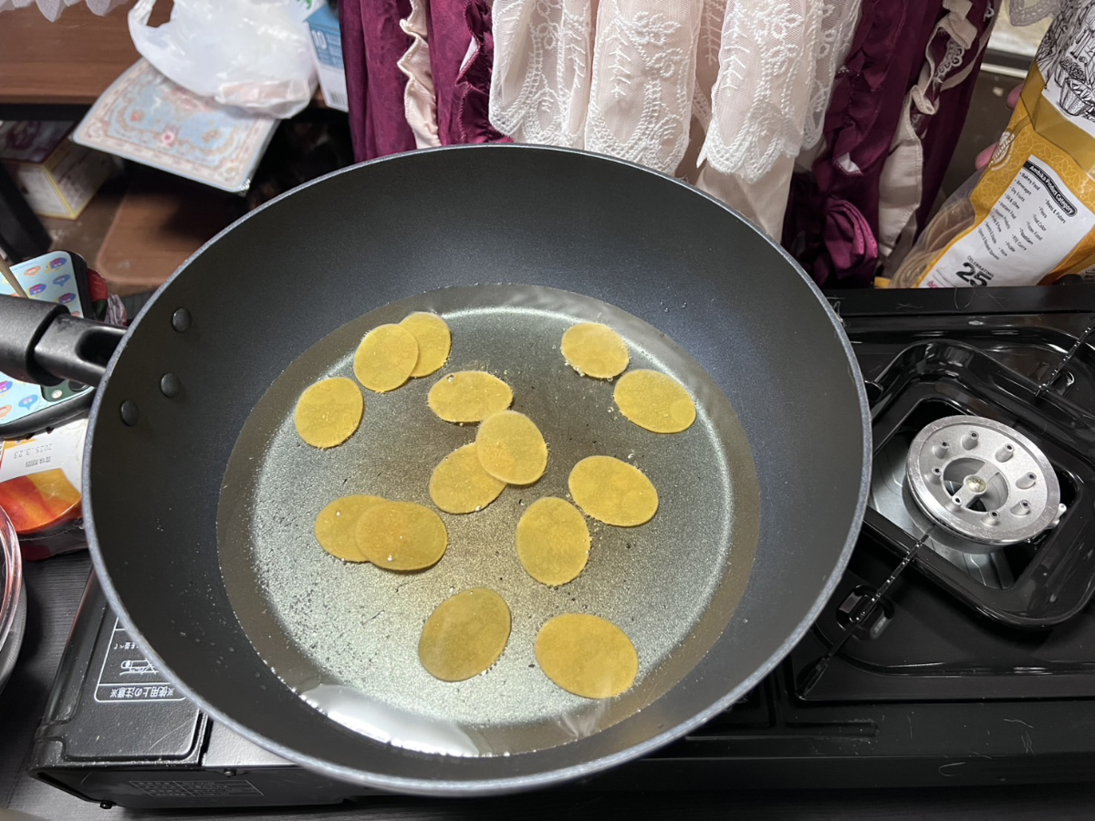 プリを油に投入